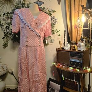 VTG 80s Pink Polka Dot Maxi Dress